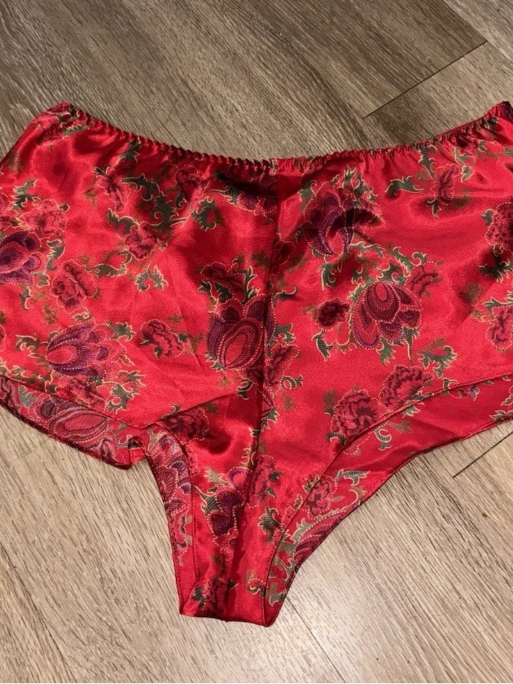 Vintage Solange Floral Paisley Satin Tap sleep pajama Shorts b189